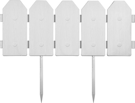 Evelyne Garden Border Edging: Wooden Grain Fence Dog Ear Design - Landscaping Fence Liner Lawn Edge Barrier - Decorative Lawn Landscape Panels Elements -Landscaping Edging (White, 10ft.)