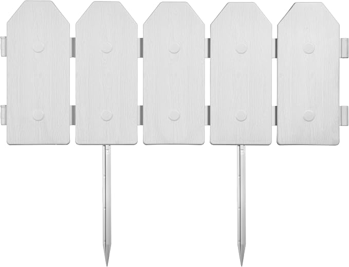 Evelyne Garden Border Edging: Wooden Grain Fence Dog Ear Design - Landscaping Fence Liner Lawn Edge Barrier - Decorative Lawn Landscape Panels Elements -Landscaping Edging (White, 20ft.)