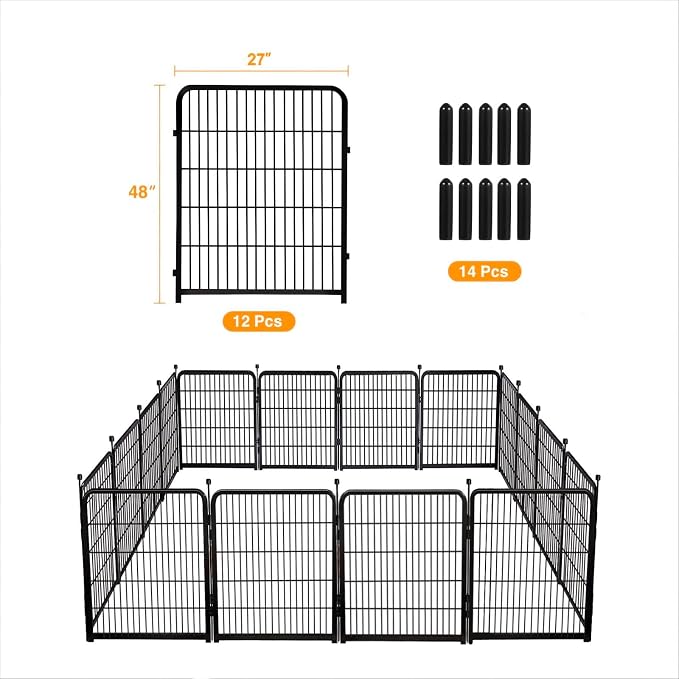 Getlay Doorless Dog Digging Fence Barrier,48in(H) 12 Panels Total 26.6 Ft(L), Black Metal Fencing for Yard 4ft Tall, Dog Fence Outdoor for Yard, Fencing for Garden Beds, Garden Fences Border