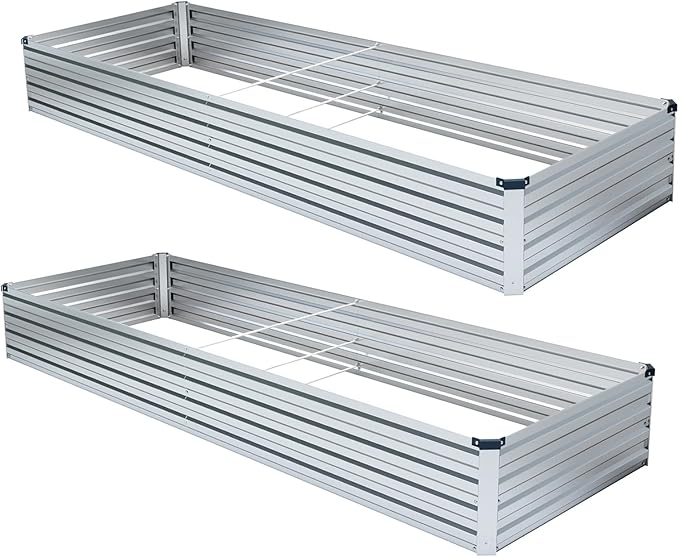 Meberam 2 Pack 6x1.5x1FT Galvanized Raised Garden Beds Kit Outdoor Metal Gardening Planter Box for Vegetable Elevated Flower Herbs,Silver