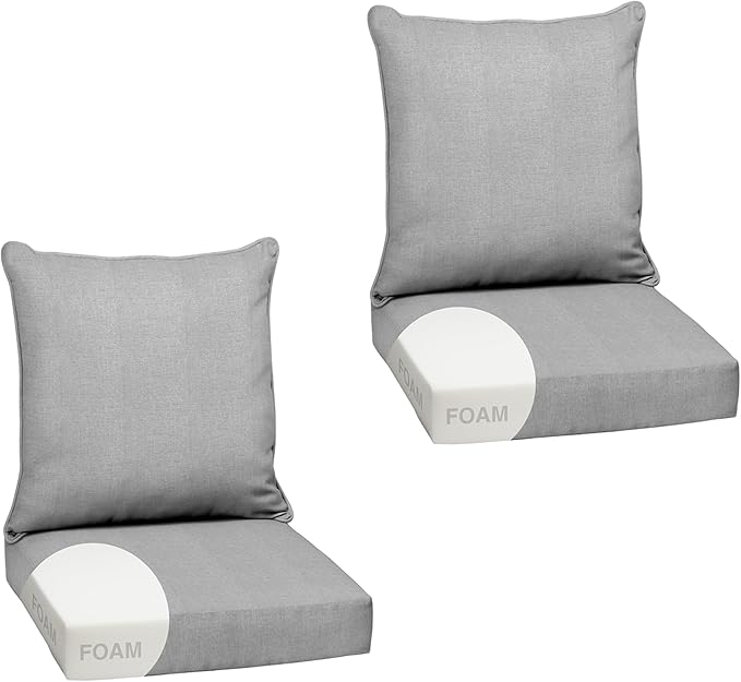 Arden Olefin Outdoor Foam Deep Seat Cushion Set (2-Pack), 24x24, Premium High-Density Foam, Never Flattens, Weather-Proof for Patio Chair Sofa Couch, Paloma Woven Texture