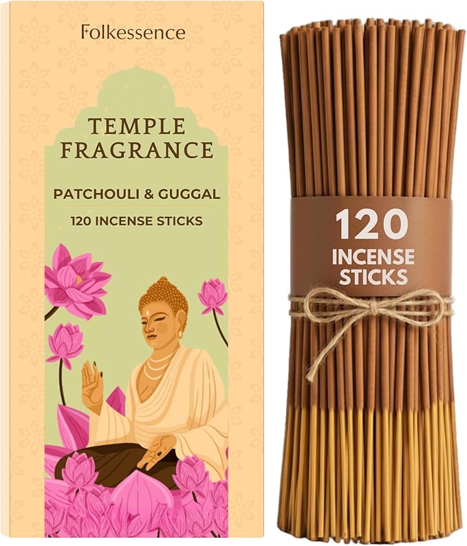 Folkulture Incense Sticks (120 Sticks) | Premium Temple Incents Stick for Spiritual Focus, Energy, Relaxation Gifts for Women | No Charcoal,Organic,Non Toxic, 45 Mins, Long Burning Insence-Sticks