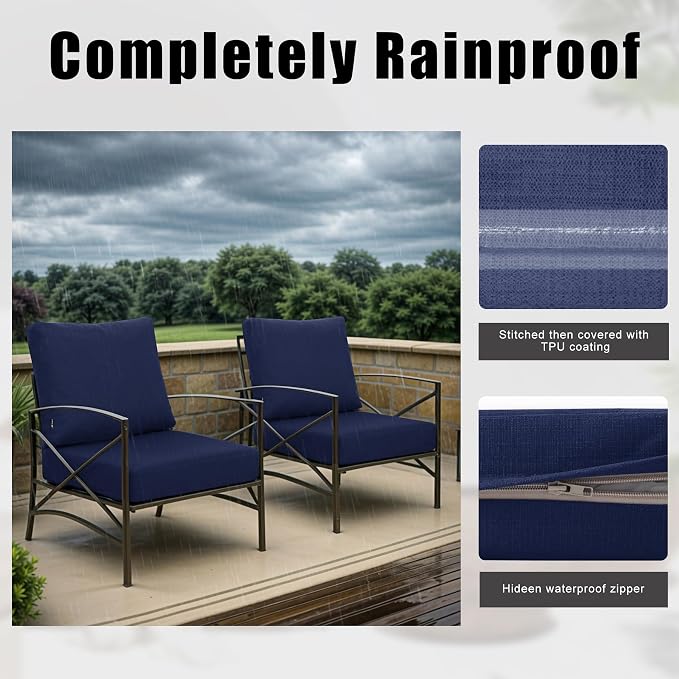 Favoyard 19×19 inch Deep Seat Patio Cushions Water-Resistant & Fadeness Furniture Cushion Set for Outdoor Chair Couch with Polyester-Linen Fabric, Removable Cover, Hidden Zipper & Adjustment Straps