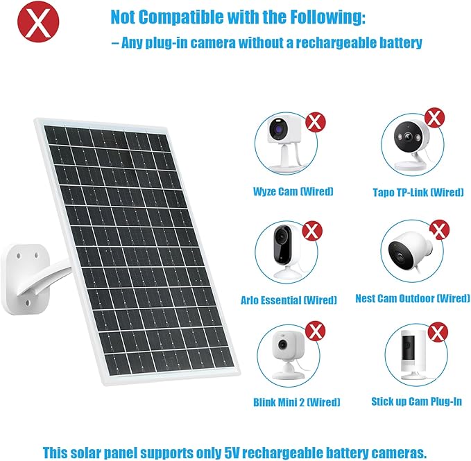 13W Solar Panel for Security Cameras, 5V Output, USB-C/Micro USB/DC (5.5x2.1mm), 360° Adjustable Mount, IP66 Waterproof, 7.2FT Cable, Outdoor Solar Charger