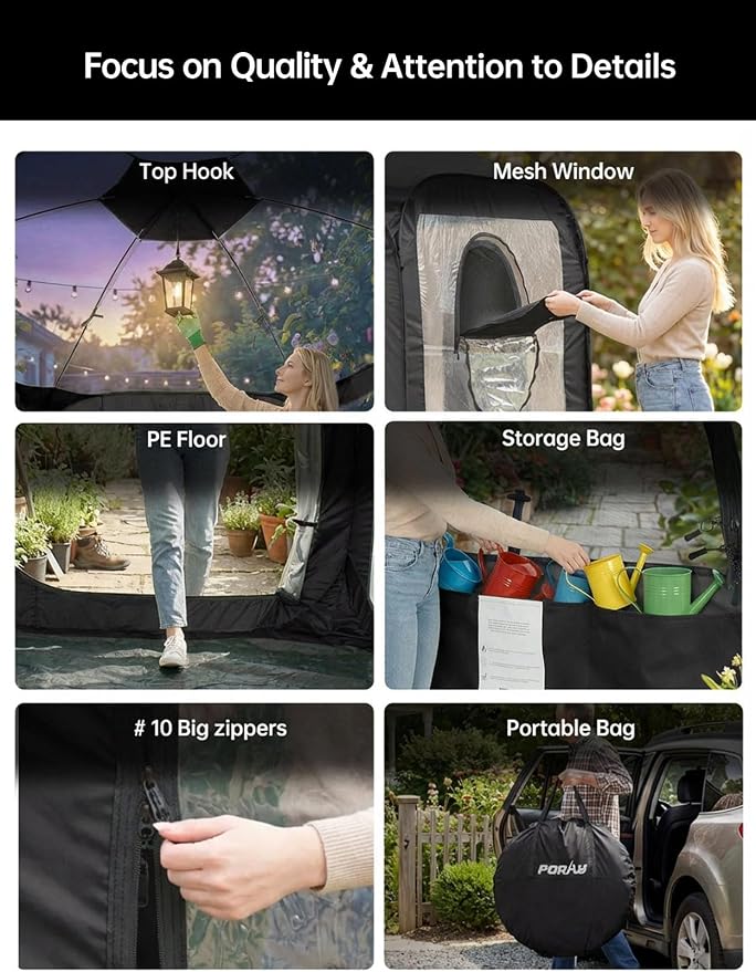 Porayhut Pop Up Greenhouse Tent,Portable Large Walk-in Plant House 10’X10’ ,Indoor Outdoor Gardening Plant Sunshine Room with PVC Mesh Cloth Cover for Protecting Plant from Cold Frost & Birds