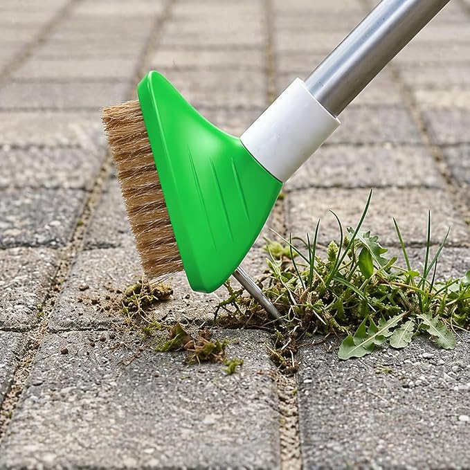 3-in-1 Crack Weeder Tool, Adjustable Long Handle Moss Remover with Wire Brush & Scraper, Stainless Steel Crevice Weeding Puller for Sidewalk, Driveway, Patio, Pavers, Garden