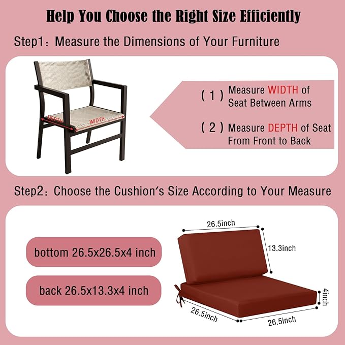 idee-home Outdoor Chair Cushions for Patio Furniture, Outdoor Seat Cushion | Waterproof Hampton Bay Deep Seat Replacement Couch Cushions for Garden Backyard Deck 26.5 x 26.5