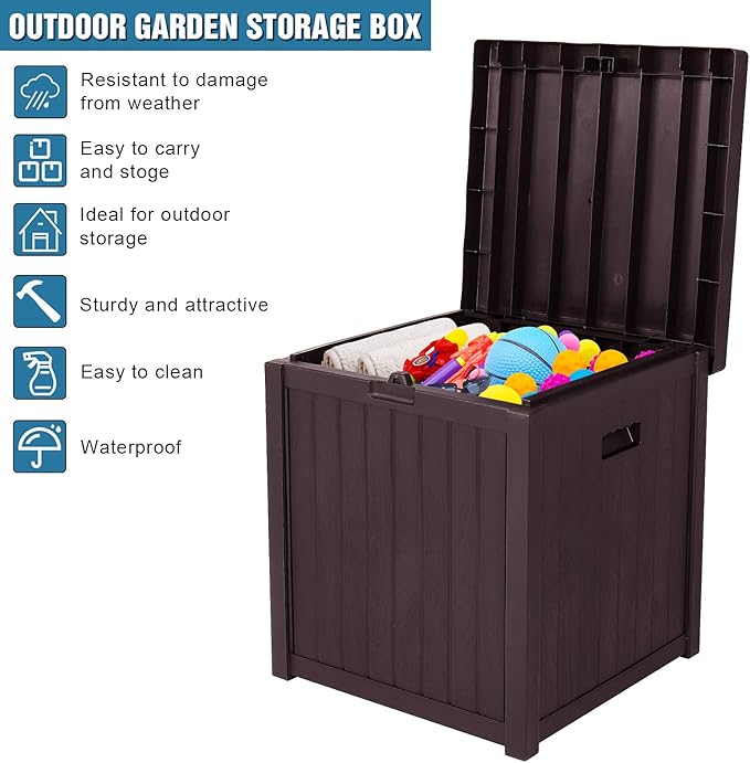 Outvita 51 Gallon Deck Storage Box, Durable Storage Container Bin for Patio Cushions and Yard Stools Outdoor Patio (Brown)
