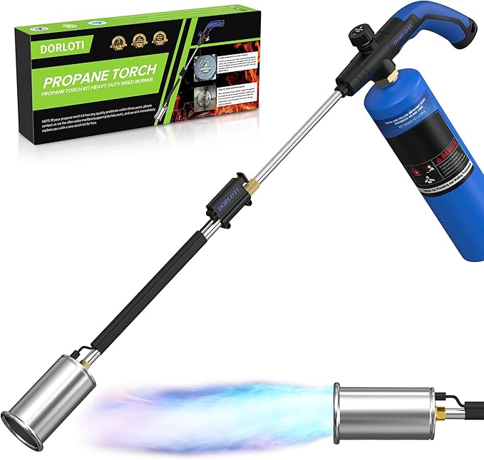 Weed Torch Propane Burner Blow Torch Weed Burner Flamethrower with Adjustable Flame and Ergonomic Anti-slip Rubber Handle for Weeding,Melting Ice,Charcoal Starter(Fuel Cylinder Not Included)