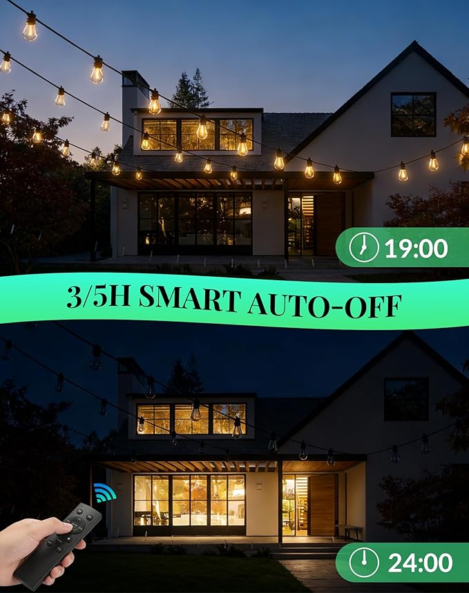 Outdoor String Lights LED Patio-Light - 65Ft Outside Waterproof Dimmable Porch Lights with Remote Shatterproof S14 Bulbs Outside Hanging Light Connectable Lighting for Gazebo Backyard Bistro Pergola
