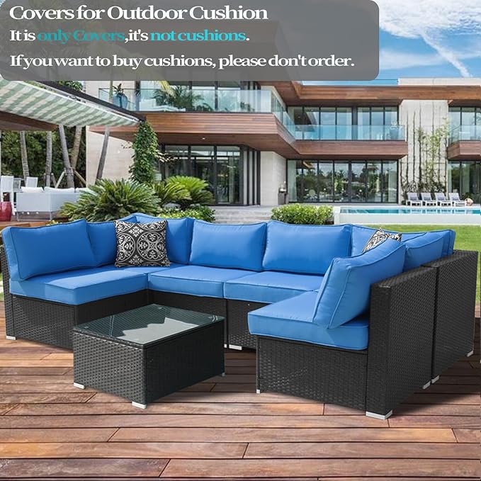 14Pcs Outdoor Cushion Covers Replacement Washable w/Zipper for 6-Seaters Sofa Patio Slipcovers Set Seat and Back Covers Only-25.6x25.6x3.9inch