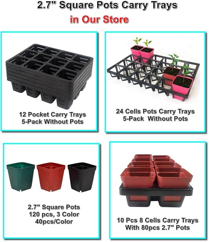 RooTrimmer Square Nursery Pot Tray with 24 Cells, 5 Pack Plant Trays for Pots, Flower Pot Moving Tray, Plastic Planting Tray for Carrying Small Plant Pots(120 Cells in Total