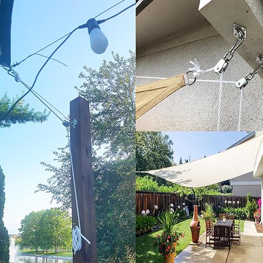 TooTaci M25 Pulley Systems, 2 Pack 25mm Pulley Block with 33ft 1/4" Nylon Rope, 304 Stainless Steel Heavy Duty Pulleys Wheel with Rope Cleat, Eye Pad Plate and Hooks, for Sun Shade Sail, Clothesline