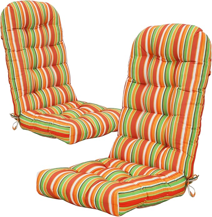 COOS BAY High Back Adirondack Chair Cushions for Outdoor Furniture, 49x20x5 in Water-Resistant Thick Tufted Patio Chair Cushions with Secure Straps, Set of 2, Rainbow