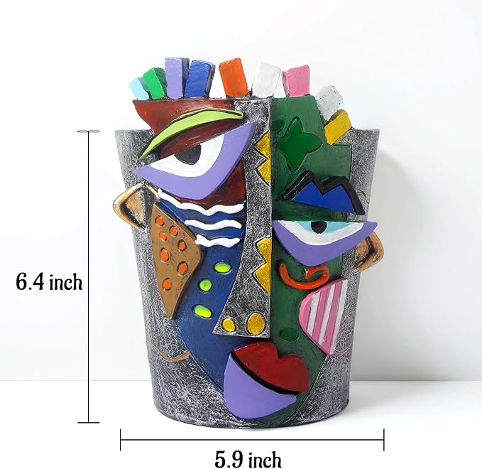 Mrlikale Abstract Face Planter Pots, Unique Head Planter with Drainage Hole for Indoor Plants and Succulents, 6.5 Inch Hand-Painted Funny Face Flower Pot for Outdoor and Home Art Decor