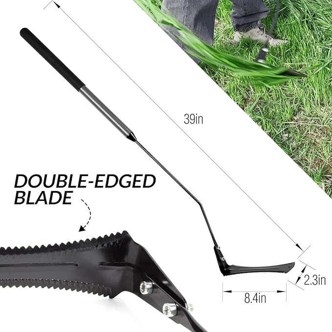 Walensee Grass Whip, Scythe with Double-Edged Serrated Sharp Steel Blade Grass Cutter with Soft Rubber 22-Inch Handle Cut Tall Grass and Overgrown Weeds in The Yard, Fields, and Ditches, Black,1 Pack