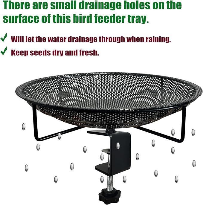 CQAIRIOU Premium Deck Railing Bird Feeder Tray for Balcony,11.8" Stainless Steel Large Platform Bird Feeder Mesh Seed Tray for Outside Wild Birds,Great Decoration for Garden Backyard