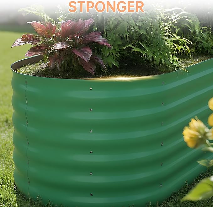 IDEALHOUSE 8x2x1.5 Ft Galvanized Metal Raised Garden Bed, 24-Inch Tall Outdoor Planter Box for Vegetables, Flowers & Herbs, Rust-Resistant Garden Beds for Backyard, Patio or Balcony, Green
