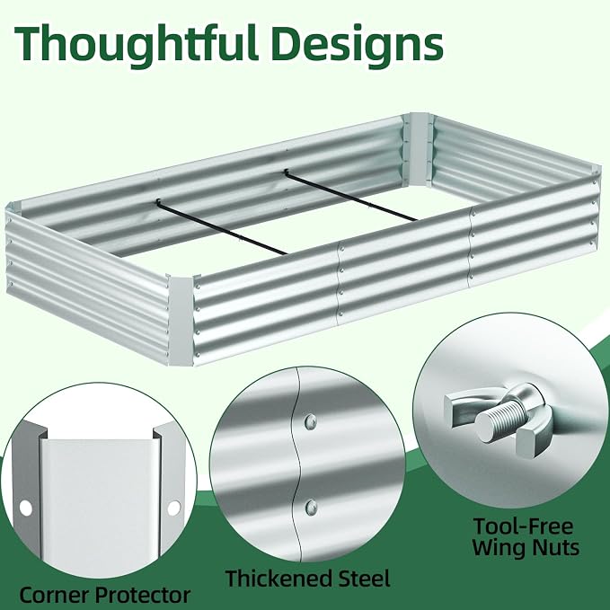 Ohuhu Raised Garden Bed with Cover Outdoor, 8x4x1 FT Galvanized Metal Planter Box with PE Greenhouse Cover, 4 Doors for Ventilation, 3-in-1 Gardening Set for Vegetable Flower Herb Succulent