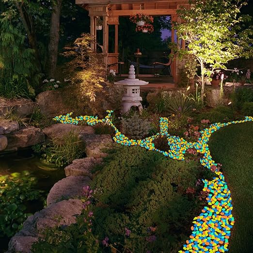 NAMTSO Glow in The Dark Rocks Outdoor, Solar Rocks for Landscaping, Outdoor Decor Glow in The Dark Stones, Glowing Pebbles for Garden Backyard Patio Lawn Fish Tank Aquarium Decor,200pcs Multi,0.6-1.1"