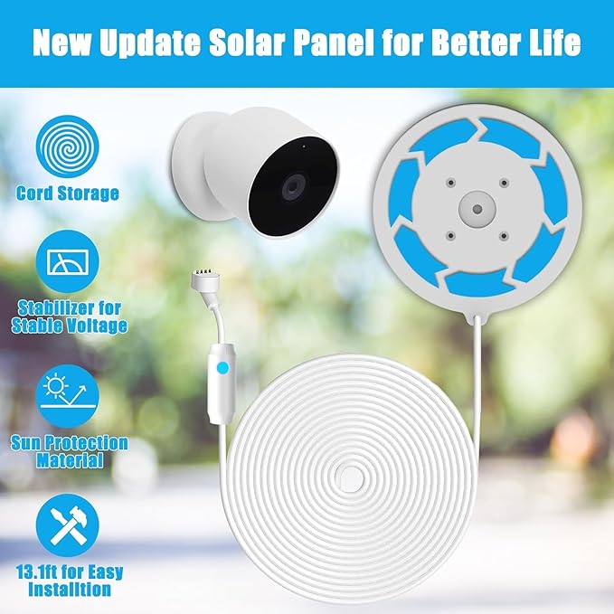 Solar Panel Compatible with Google Nest Camera Outdoor & Indoor (Battery Version), 6W Solar Power Charger for Google Nest Camera Solar Panel with Indicator Light 13ft Cable