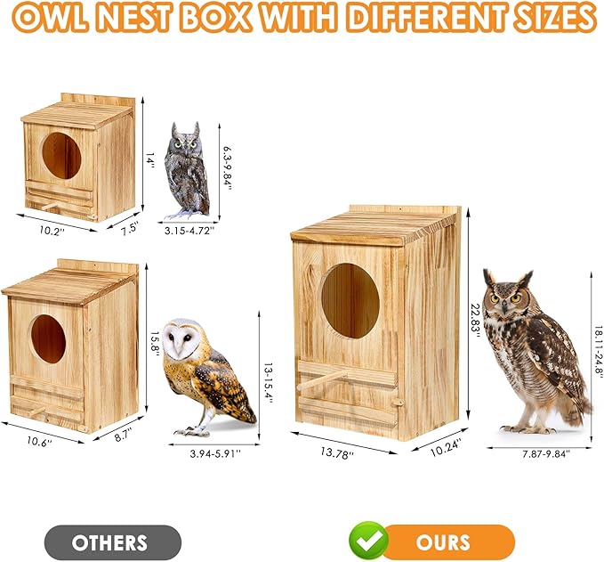 ONKO Large Great Horned Owl House,23''x 14''x 10''Owl Nesting Box for Outside,Wooden Nest House Circular Opening Bird Houses, Suitable for Wildlife Barn,Eastern Screech,Great Horned,Assembly Required