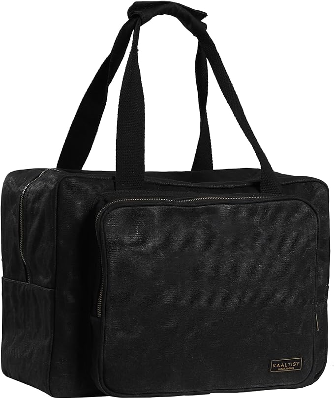 Canvas Tote Bag, 16OZ Waxed Canvas Tool Bag Organizer - 1 Large Capacity & 2 Zipper Pouches - Multipurpose Garden Tote, Tool Storage Tote for Horticulturist Contractor Plumber Electrician - Black