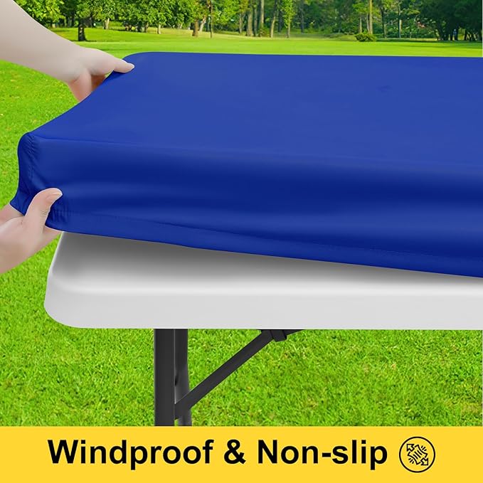 Smiry Picnic Table Cover with Bench Covers, Waterproof Elastic Fitted Polyester Tablecloths for 5 Ft Rectangle Tables, Washable Windproof Tablecloth for Camping, RV & Outdoor (Blue, 30x60 Inches)