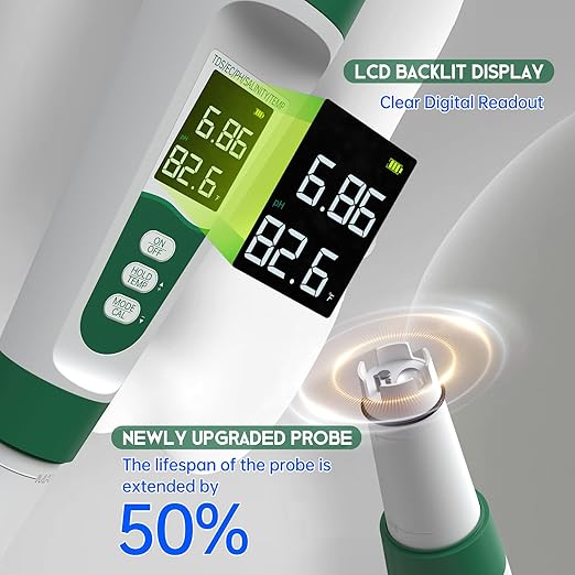 Salt Tester for Saltwater Pool & pH Meter,5 in 1 Digital Water Tester for Salinity,Temp,EC,TDS Meter for Pool Salt Tester,Hot Tubs & Spas,Hydroponics,Aquarium,Accurate & Reliable,Green