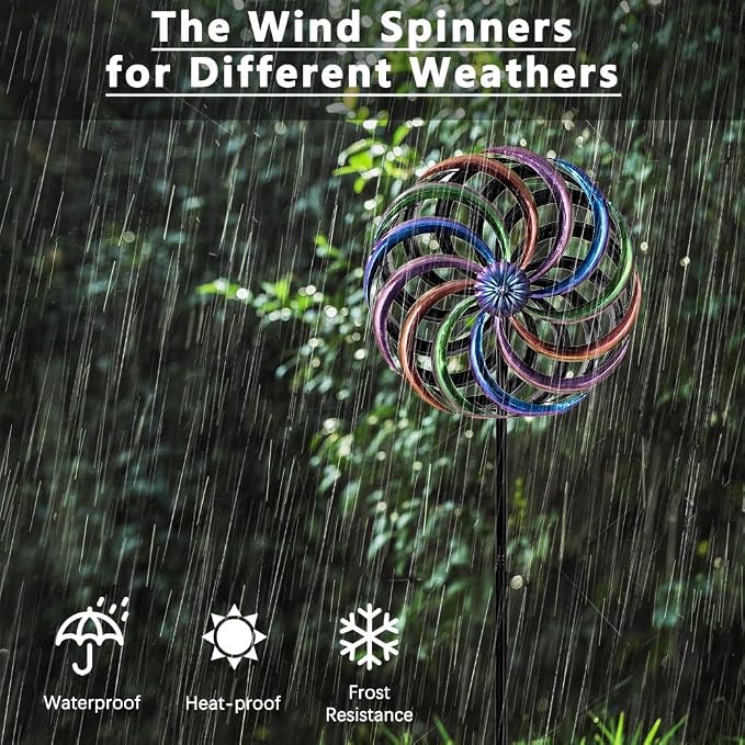 DREAMYSOUL Wind Spinner Outdoor, 13" Dia Rainbow Metal Wind Spinners, Dual Kinetic Wind Spinners for Yard Garden Outside Patio Lawn Decor