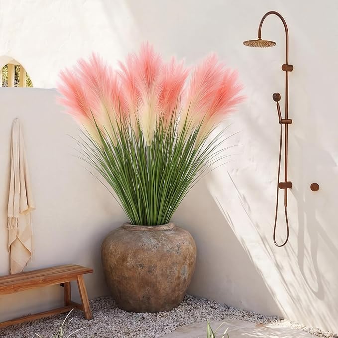 Jexine 15 Pcs Artificial Pampas Grass 31.5" Pink Gradient Faux Pampas Stems with 3 Plumes Each, Fake Plant for Wedding Arch, Aisle Decor, Bridal Shower, Floor Vase Boho Home Decor