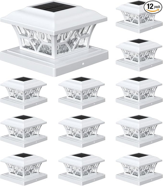 APONUO Solar Post Cap Lights 12 Pack with 1000mAh Battery - for 4x4 5x5 6x6 Fences, Larger Size & Longer Lasting, 2-Mode, IP64 Waterproof, for Deck Patio Yard (White)