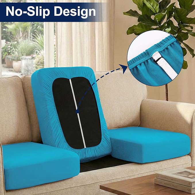 Smiry Waterproof Patio Cushion Covers, Stretch Outdoor Couch Slipcovers Replacement Washable Furniture Protector Sofa Chair Seat Cover for Dogs and Pets (4 Pcs, Teal)