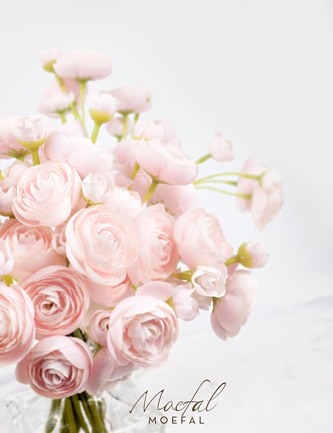 Ranunculus Artificial Flowers 18pcs, Faux Silk Mini Ranunculus Bulk Fake Wedding Filler Flowers for DIY Bouquets Centerpieces Bridal Shower Decorations Arrangements, Blush Pink
