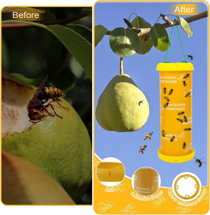4 Pack Wasp Traps Outdoor Hanging, Carpenter Bee Traps for Outside Yellow Jacket Trap Hornet Trap Wasp Catchers Killer