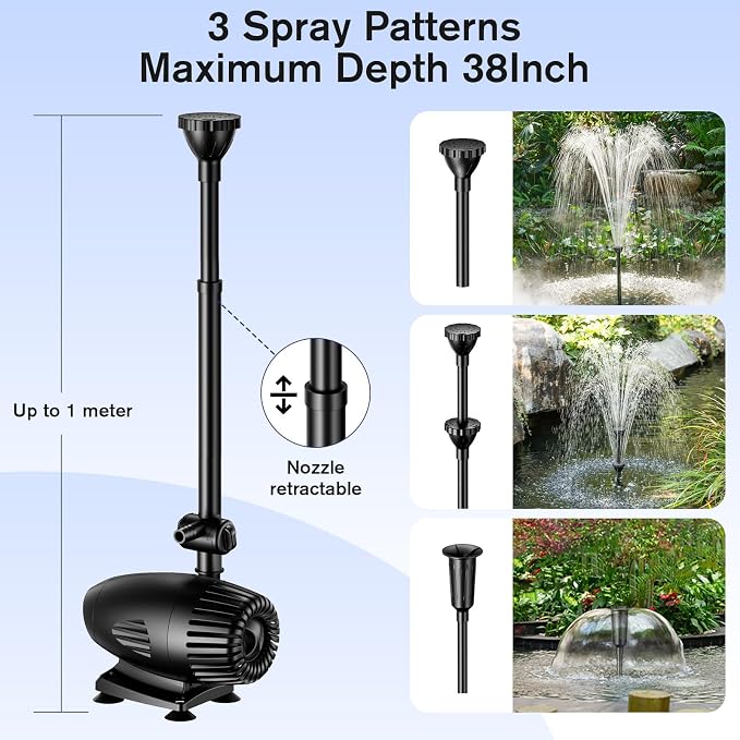 POPOSOAP 55W Solar Fountain Pump, 580GPH Solar Pond Pump with Water Flow Adjustable, Solar Powered Water Pump with PVC Tubing & 16.5FT + 9.8FT Cord For Ponds, Garden, Waterfall, Hydroponics-P155H