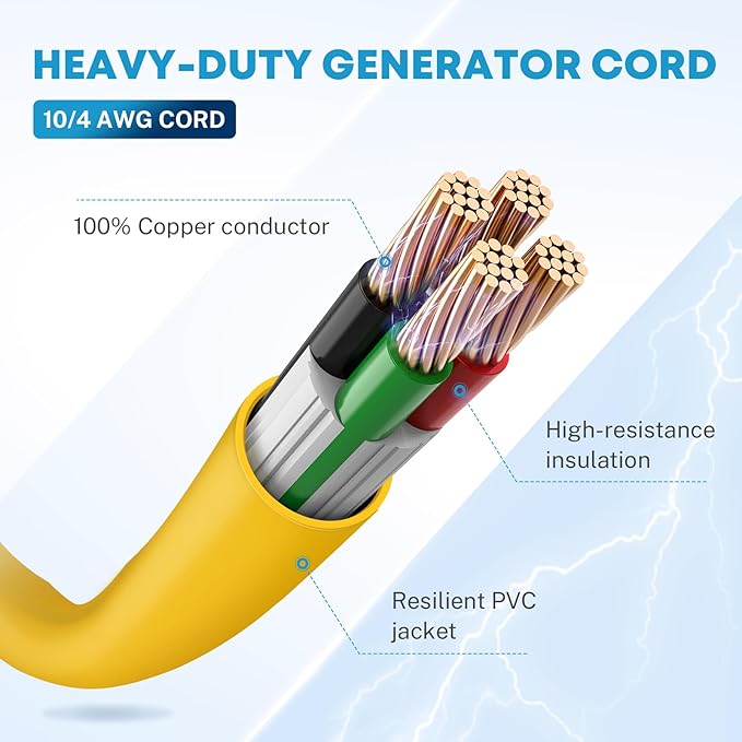 Kohree 30 Amp Generator Extension Cord 4 Prong 40FT, NEMA L14-30P/L14-30R, 125/250V 7500W 10 Gauge Heavy Duty L14-30 Generator Power Cord, Twist Lock 30Amp Generator Cord