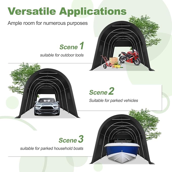 COBIZI 10x15 Carport Canopy Heavy Duty Portable Garage Tent with Double Zippered Roll-up Doors & Vents, Large Space Car Port Car Garage Waterproof Anti-Snow for Cars, Boats, Trucks, Dark Gray