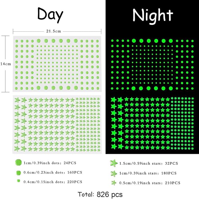 GLOCARNIVAL Glow in the Dark stars-826pcs and Glow stones-300pcs