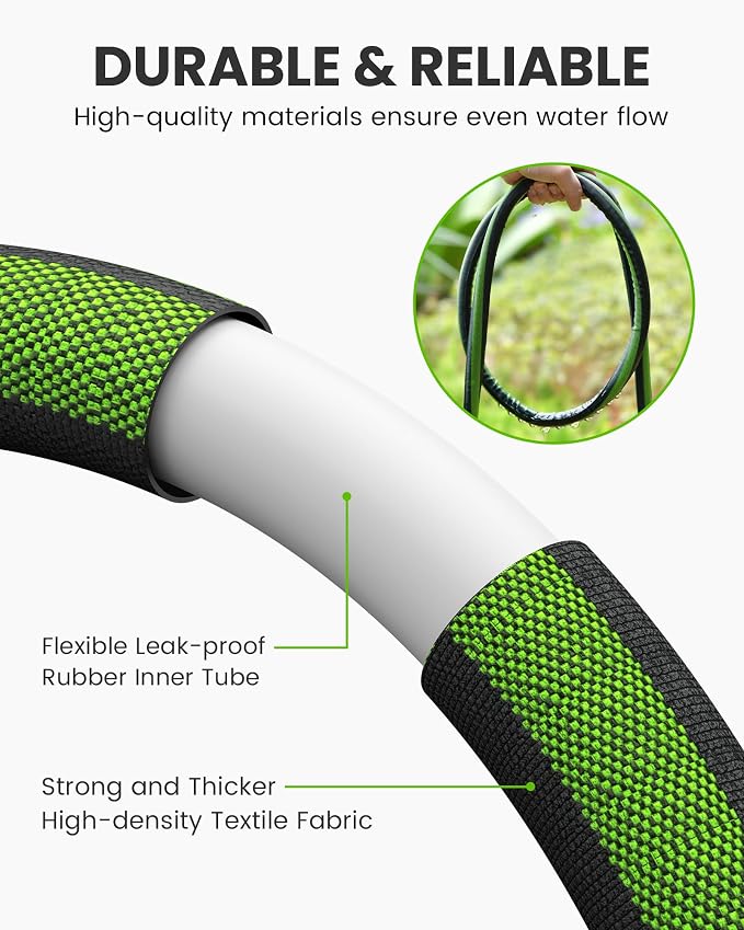 RAINPOINT 50FT Flat Soaker Hose, Flexible & Leakproof Drip Hose with Anodized Aluminum Fittings, Double Layer 80% Water-Saving Gardening Irrigation Hose, Green