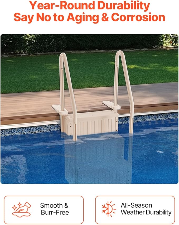 VEVOR Swimming Pool Ladder, 4-Step Double Handrails Stairs with Non-Slip Heavy Duty Steps, Max Load Capacity 400 lbs, for 48-54 in Inground & Above-Ground Pools of Any Decking Surface, Taupe