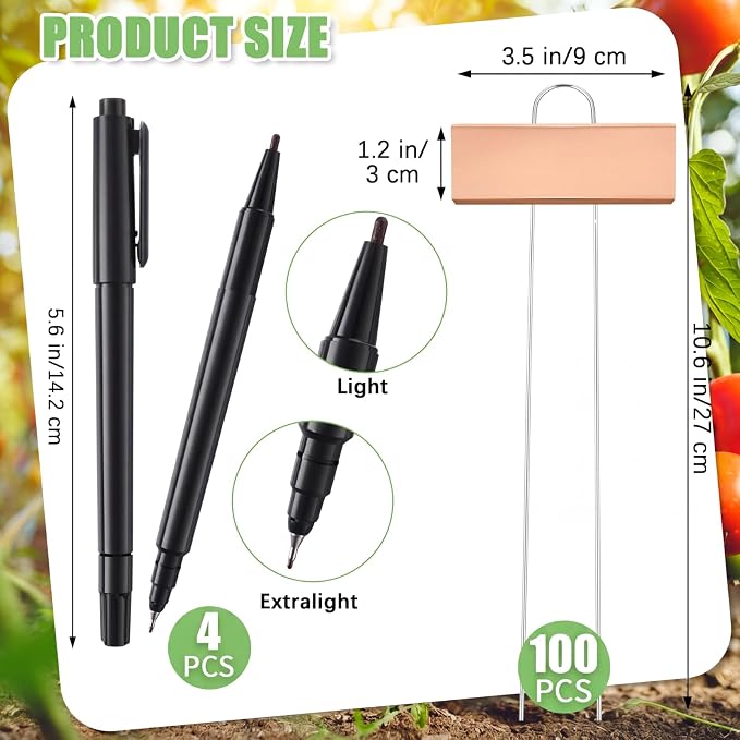 Maitys 104 Pcs Metal Garden Markers Plant Label Stakes Outdoor Weatherproof 10.6 Inch Stainless Steel Nursery Tags Bulk with Pens (Rose Gold Label with Black Ink)