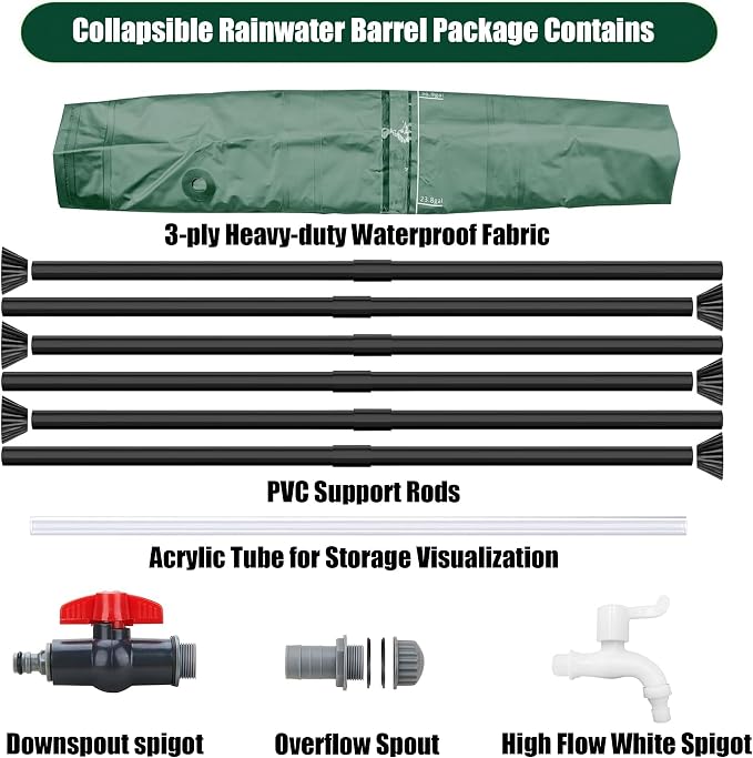 THUNDERBAY 60 Gallon Collapsible Rain Barrel, Portable Rain Barrels to Collect Rainwater from Gutter, Rainwater Collection System, Water Storage Tank Catcher Container with Filter Spigot