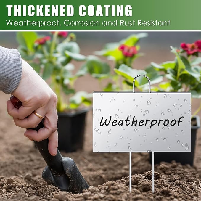 Landhoow 6 Pcs Large Garden Plant Markers Metal Plant Labels Sign 4'' x 6'' with 11'' Stake Weatherproof Waterproof Garden Sign for Outdoor Seedlings Herbs Vegetable Greenhouse, Silver