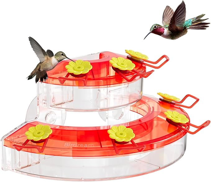 Birdream Window Hummingbird Feeders for Outdoors, with Strong Suction Cups & 7 Feeding Ports, Easy to Use and Maintain, Gift for Bird Lover, Plastic Bird Feeder, 1 Pack, 10oz - Red