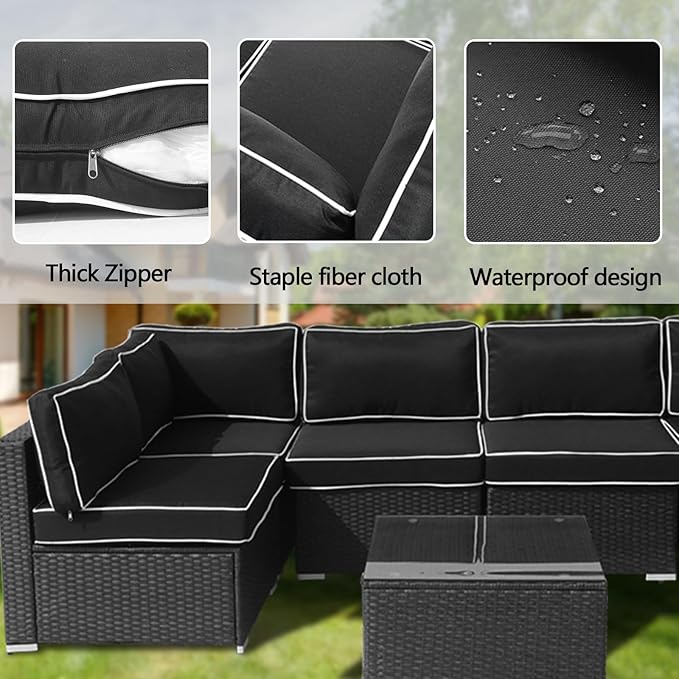 14Pieces Patio Cushion Covers Replacement Outdoor Couch Cushions Covers Splashproof Sofa Slipcovers Set with Zippers,Patio Furniture Protector Cover Only(Black+White,23.6×23.6×3.35 inches)