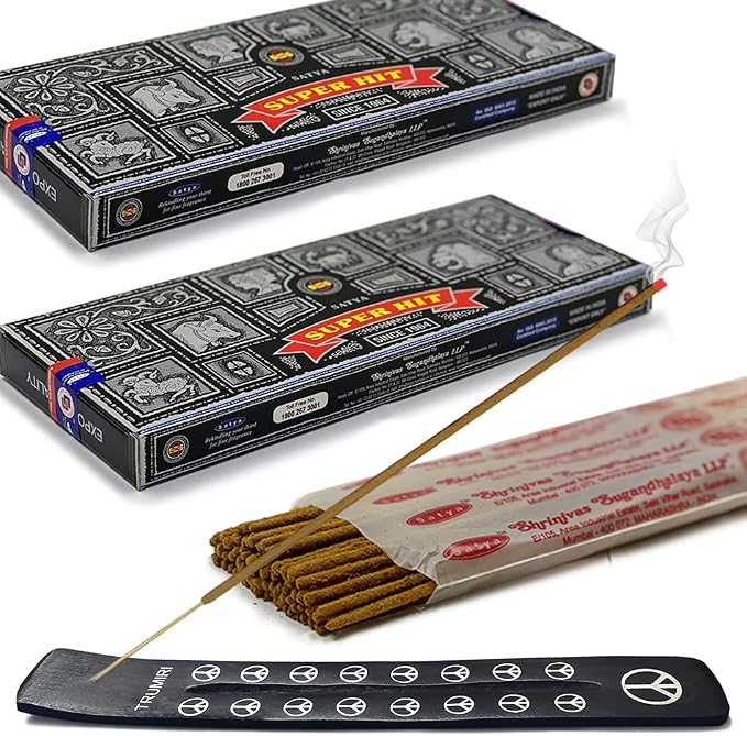 TRUMIRI Incense Stick Holder Bundle with Satya Super Hit 100g Incense Sticks - Pack of 2 (Approx 200 Sticks)