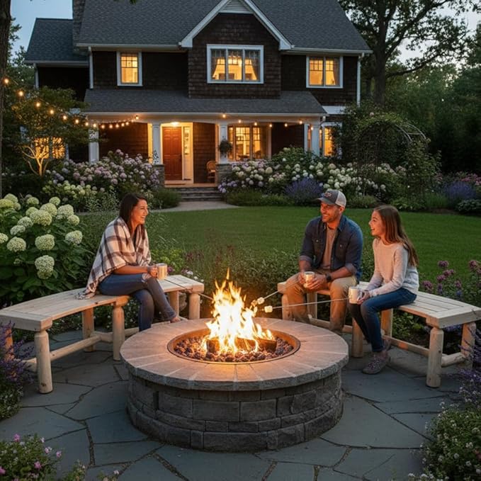 Curved Fire Pit Bench - Solid Wood Backless Outdoor Seat for Patio, Garden, Deck & Tree Surround, Rustic Log Style Circular Seating 40"-55" W×14" D×16.5" H, Natural Finish