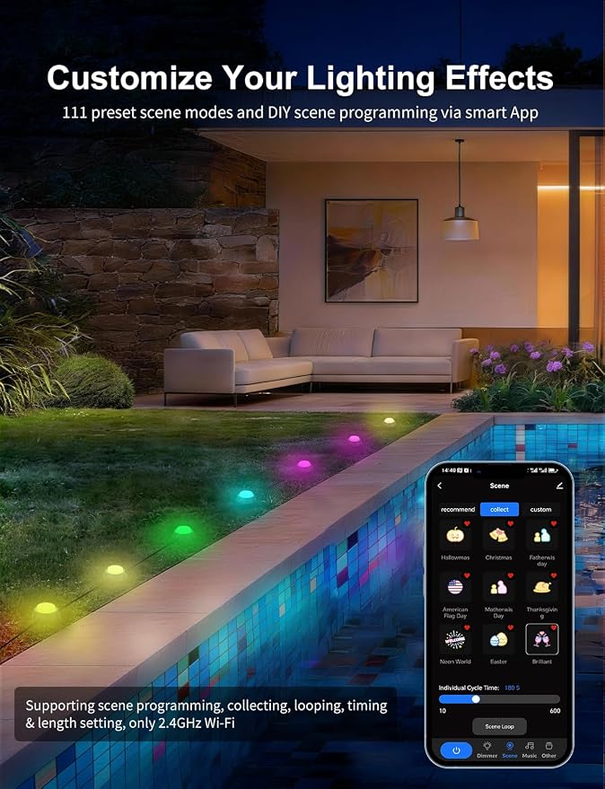 APPECK Outdoor Ground Lights 26 Pack, 58FT RGBCW Pathway Lights Wired, Tunable White Smart Landscape Lights, 111 Scene Modes, for Path Yard Lawn Patio Holiday Party Decor, with App/Remote Control