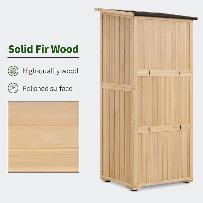Macrout Outdoor Storage Cabinet, Wooden Storage Shed with Lock, Outside Garden Tool Shed with 2 Doors for Patio Yard Lawn, 1628 (Medium)